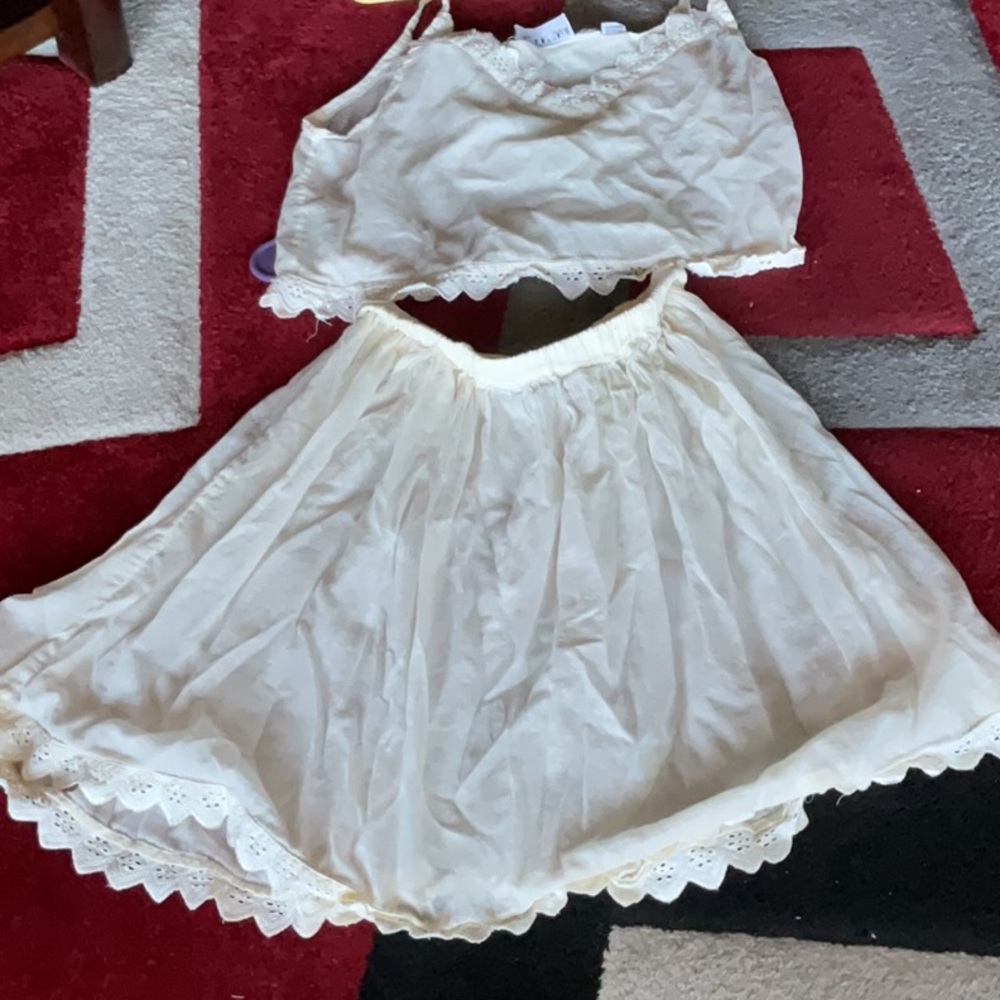 Cream Lace Trim Women's Two-Piece Set